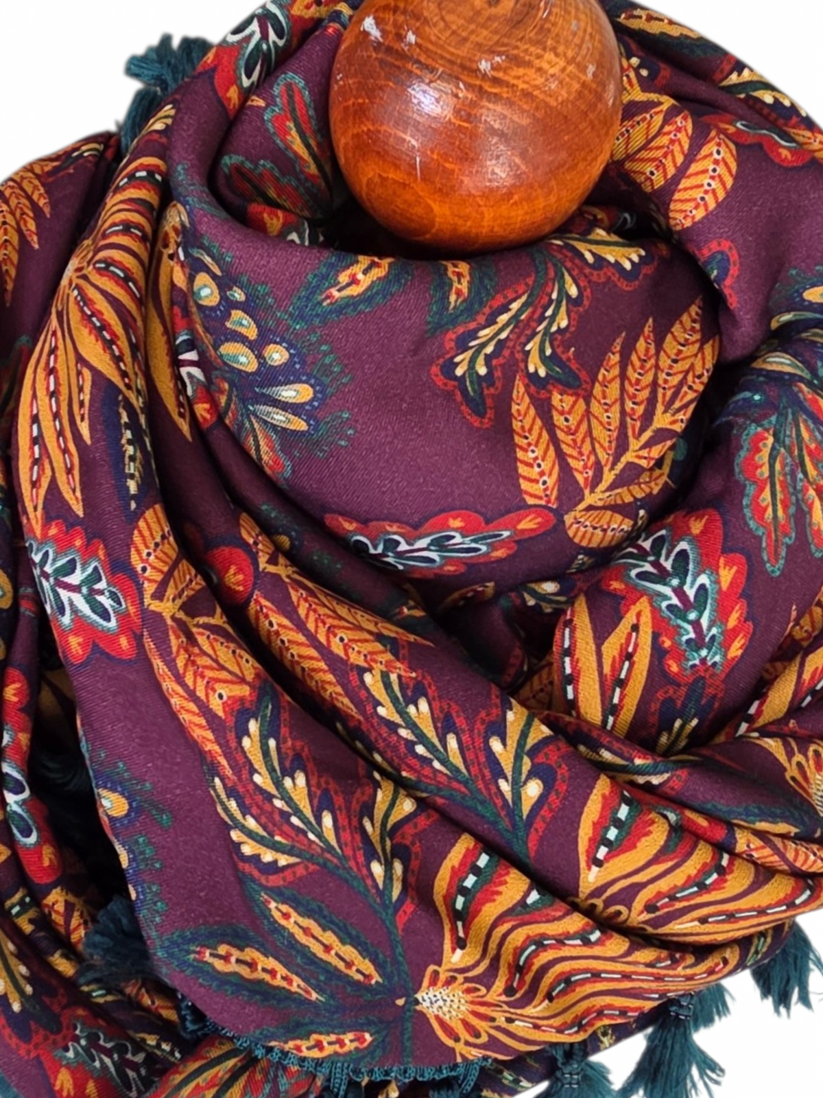 Dreieckstuch Damen Donatella, Schal Damen, Herbstblumen, bordeaux, senf, petrol, blau