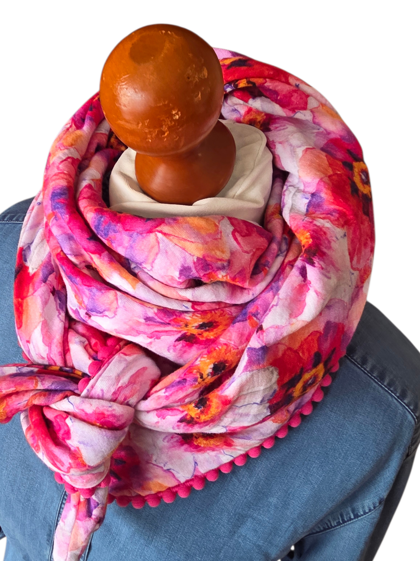 Dreieckstuch Damen Luna, Schal Damen,  Musselintuch,  rosa, pink, Blumen