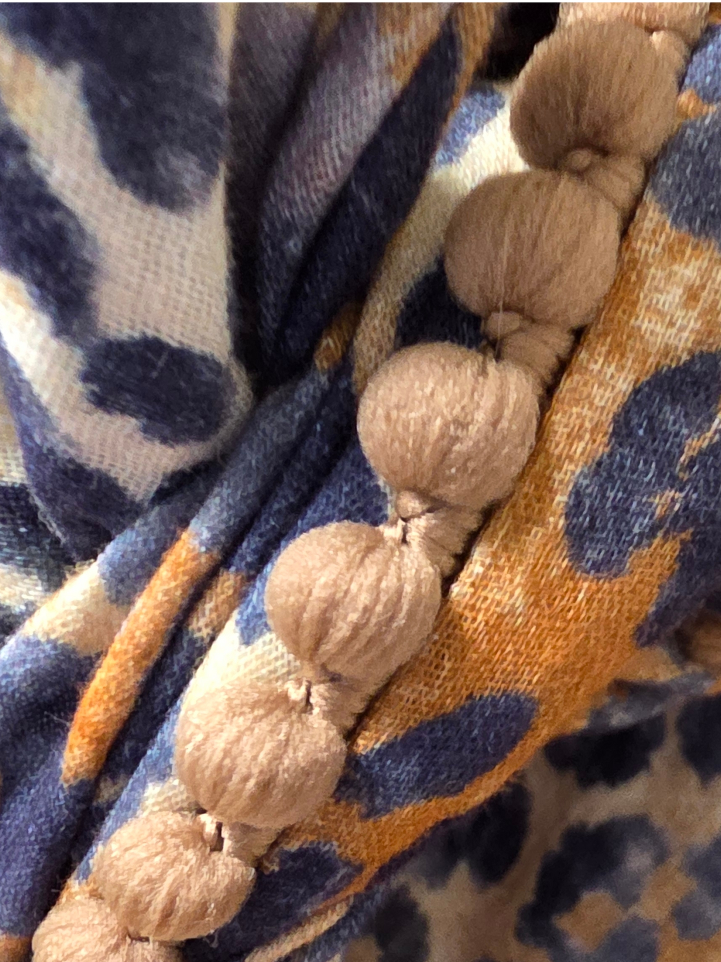 Dreieckstuch Damen Leonie, Schal Damen,  Musselintuch,  Leomuster, braun-blau