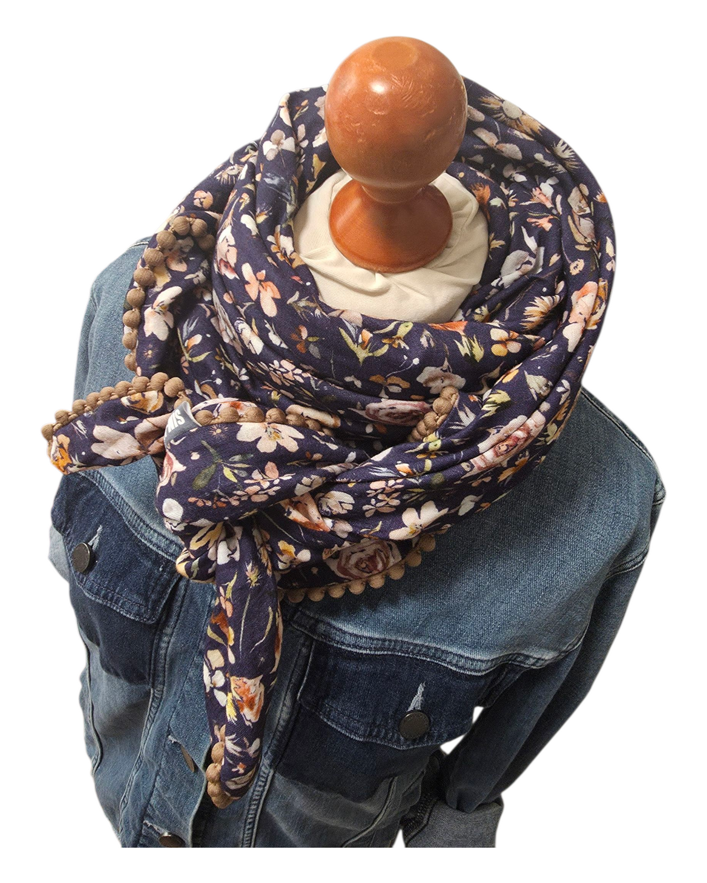 Dreieckstuch Damen Christine, Schal Damen, Musselintuch , Blumen, marineblau