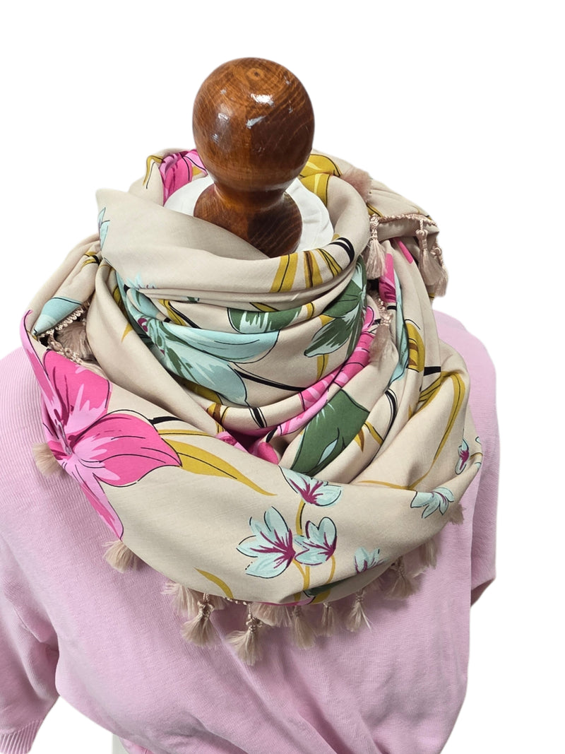 Dreieckstuch Damen Susanna, Schal Damen,  beige, pink, grün, Blumen