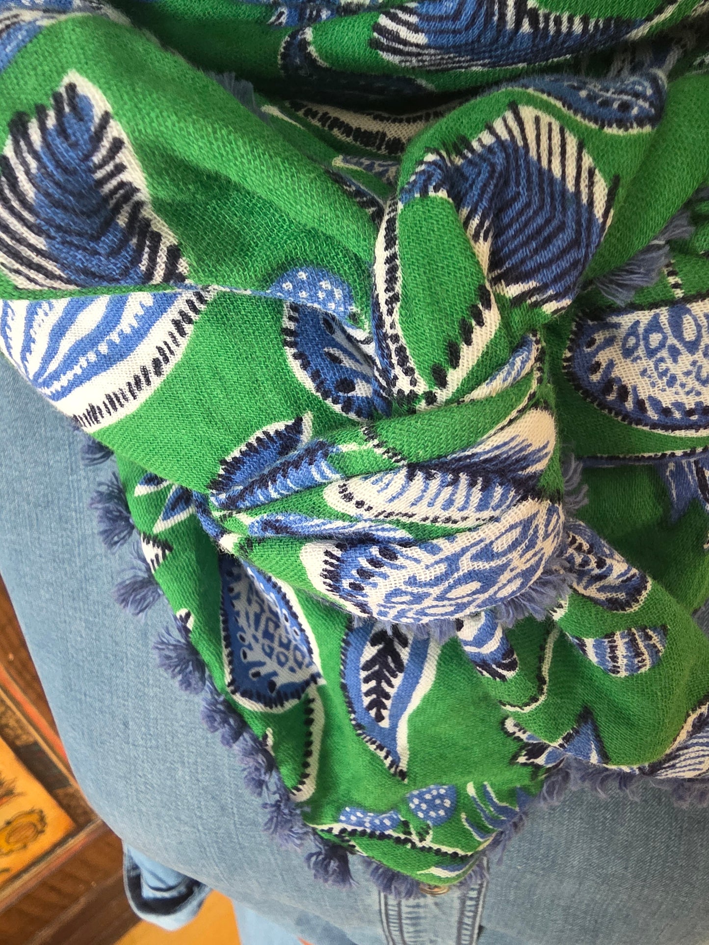 Dreieckstuch Damen Aurora, Schal Damen,  Musselintuch,  grün, Jeansblau