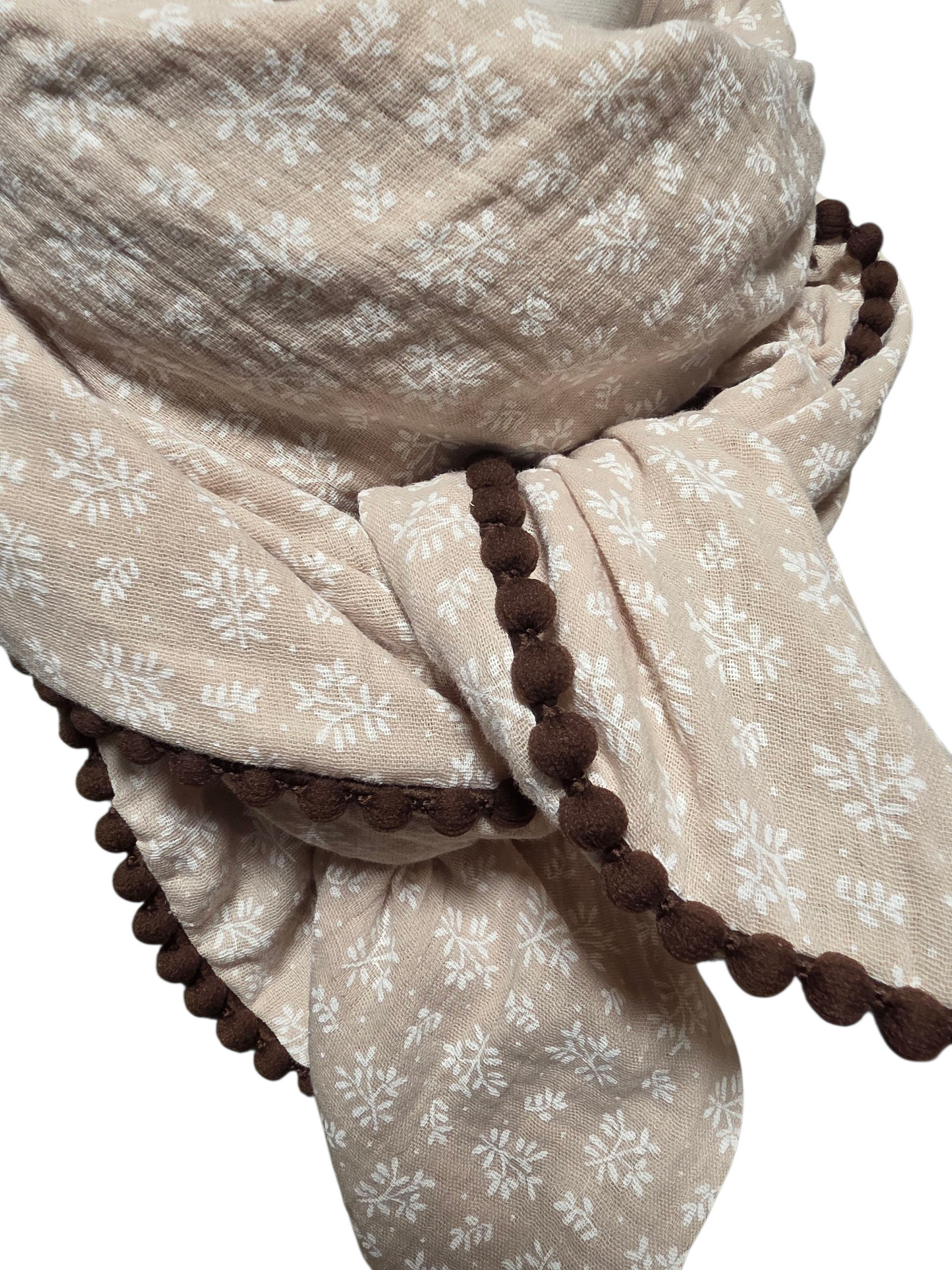 Dreieckstuch Damen Josephine, Schal Damen,  Musselintuch,  beige, Blumen