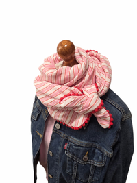 Dreieckstuch Damen Selina, Schal Damen, Musselinschal,  rosa, offwhite,  rot, Streifen