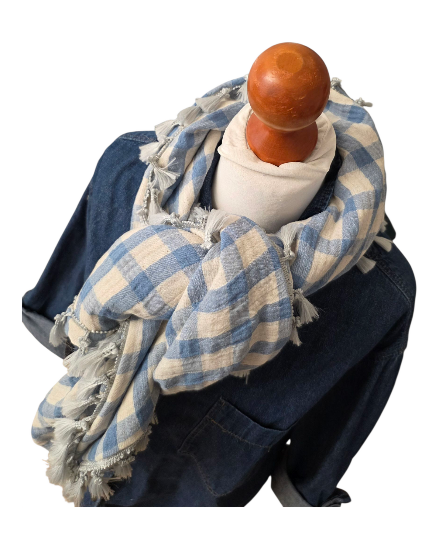 Dreieckstuch Damen Norina, Schal Damen, Musselinschal, offwhite-hellblau