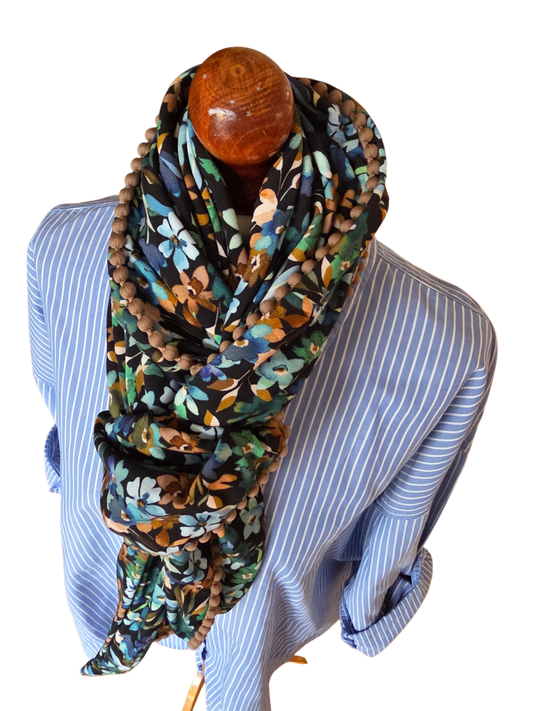 Dreieckstuch Damen Fabrizia, Schal Damen,  Blumen,  hellblau,  marineblau,  grün,  braun