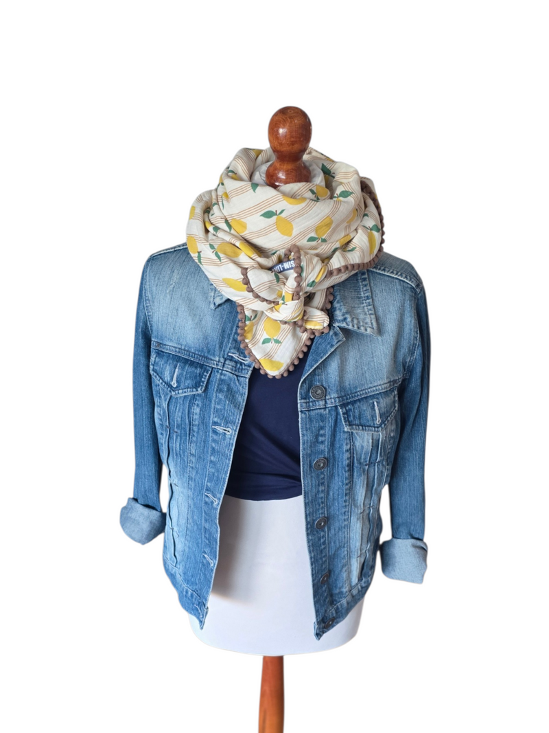 Dreieckstuch Damen Bettina, Schal Damen,  Musselintuch,  🍋,  Beige, Gelb, Grün