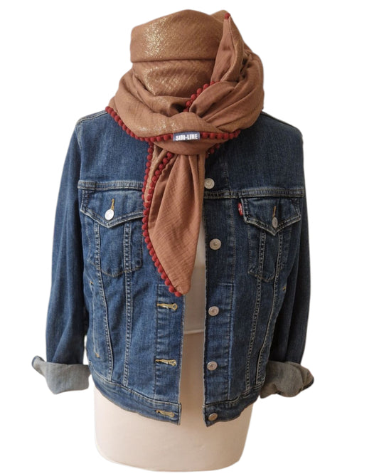 Dreieckstuch Damen Brigitte, Schal Damen, Musselinschal, Schokobraun, Glitzer