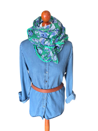 Dreieckstuch Damen Sabrina, Schal Damen,  Musselintuch,  grün, jeansblau