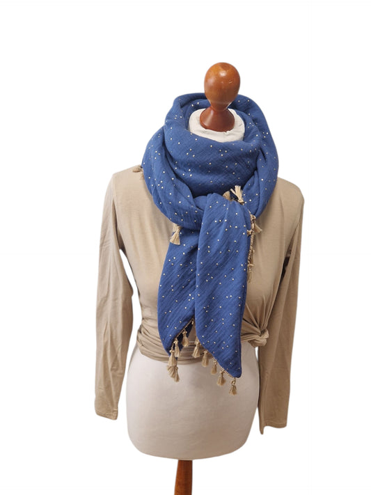 Dreieckstuch Damen  Coco, Schal Damen, Musselinschal, jeansblau