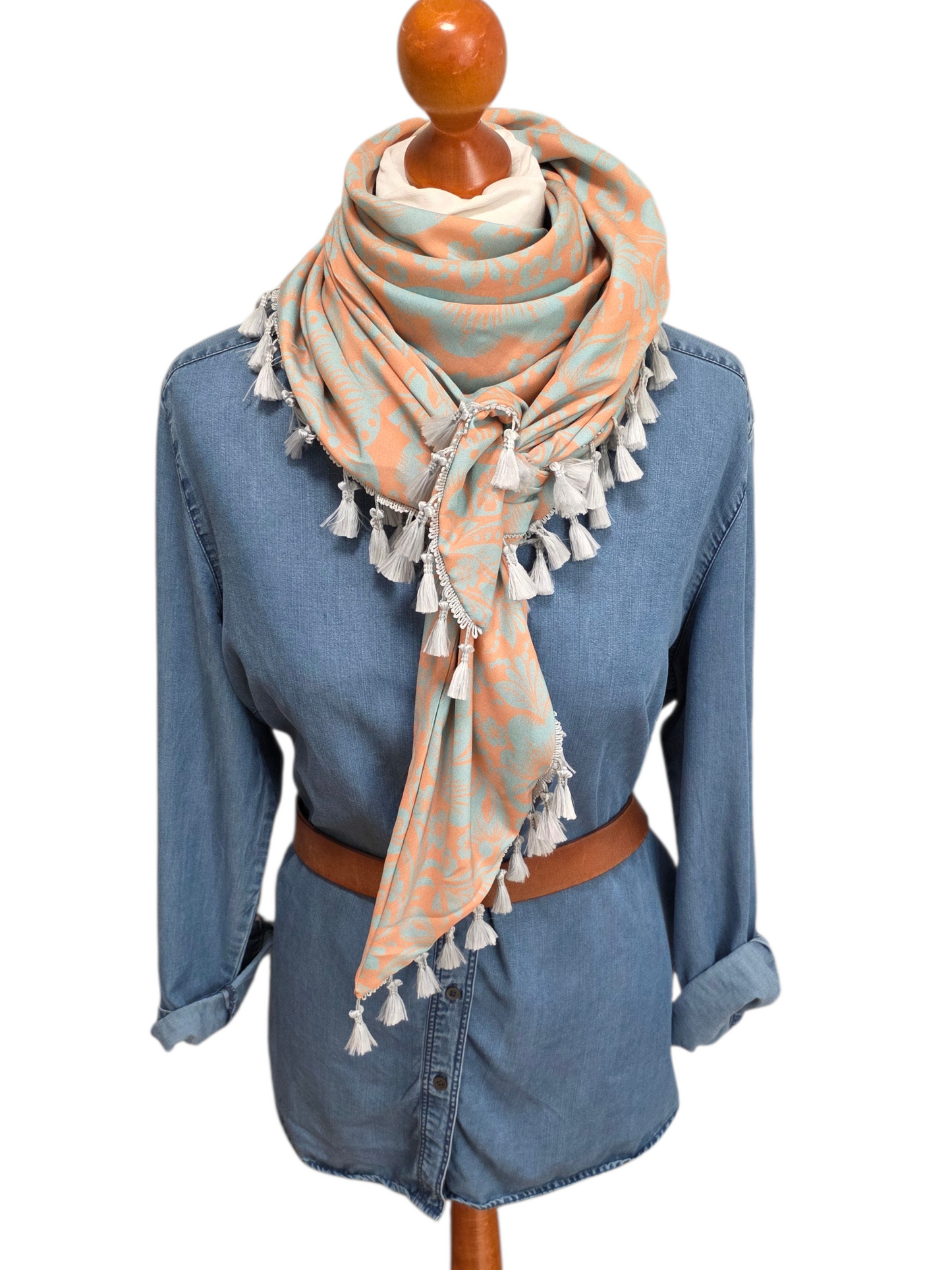 Dreieckstuch Damen Floriana, Schal Damen,  peach, hellgrau, blumen