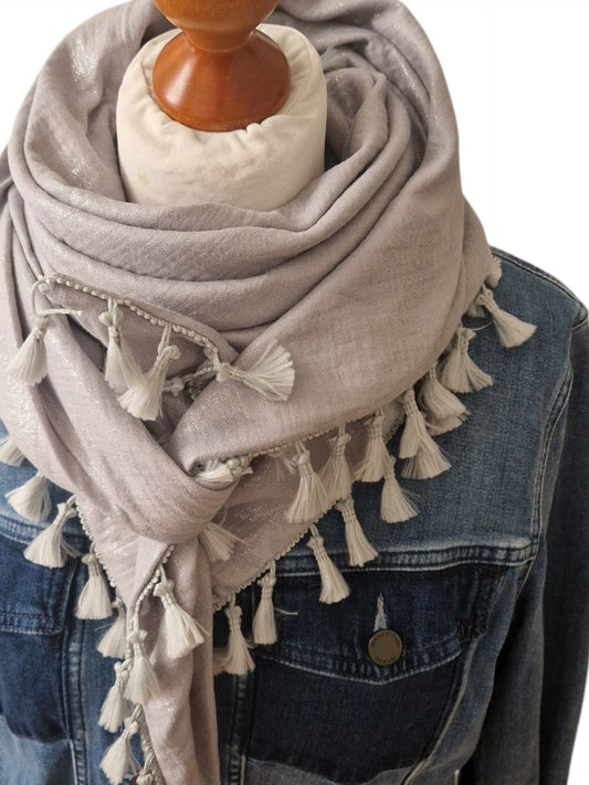 Dreieckstuch Damen Mila, Schal Damen,  Musselinschal,  glitzer,  silber