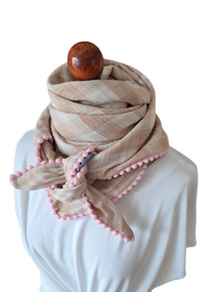 Dreieckstuch Damen Babette, Schal Damen, Musselinschal, Kariert, beige-offwhite