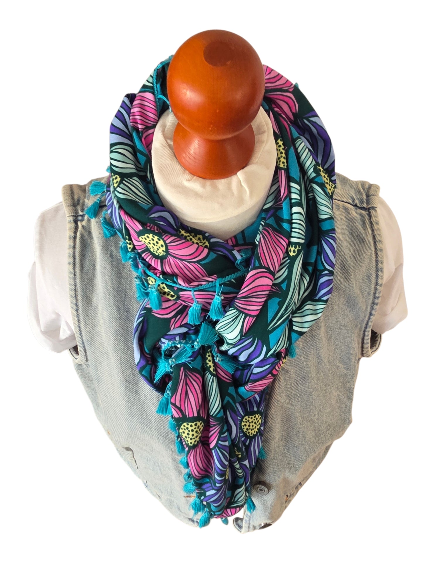Dreieckstuch Damen Celeste, Schal Damen,  Blumen, türkis, pink, lila, grün