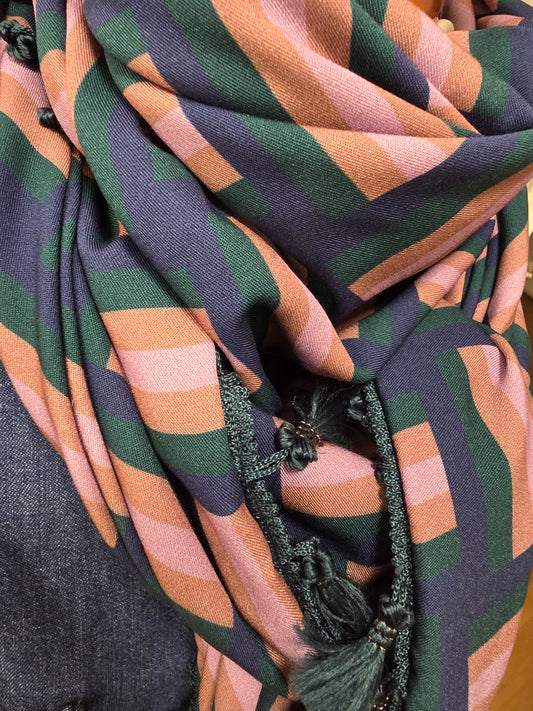 Dreieckstuch Damen Gianna,  Schal Damen,  hellbraun, marineblau,  petrolgrün, rosa