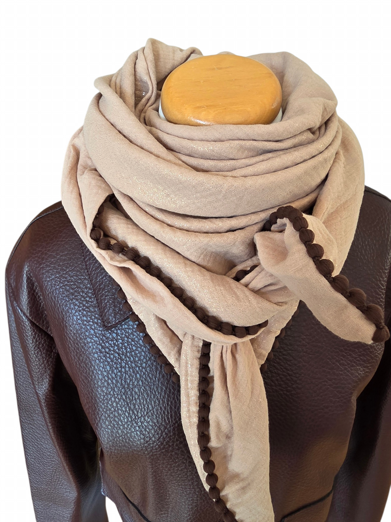 Dreieckstuch Damen Luana, Schal Damen, Musselinschal, champagne, glitzer