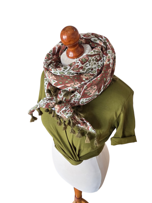 Dreieckstuch Damen Camille, Schal Damen, Musselinschal, rosa, olivegrün, weiss, braun