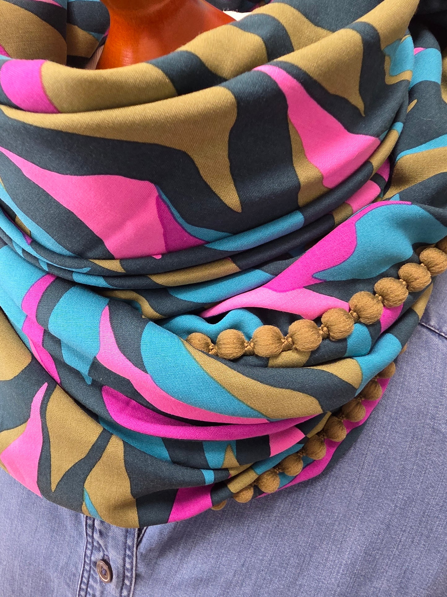 Dreieckstuch Damen Christelle, Schal Damen, Olivgrün, Petrol,  Pink, Türkis